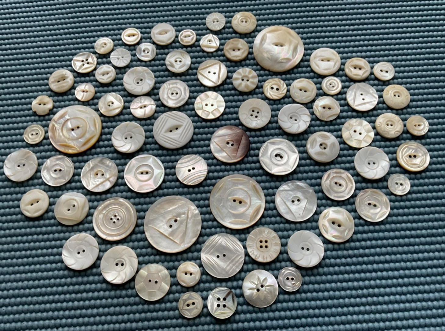73 Antique Vintage Simply Carved White MOP Buttons - Small to Large - Old Lot