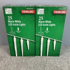 Home Accents Holiday 25 Warm White Twinkling LED Icicle Lights Christmas -Lot 2