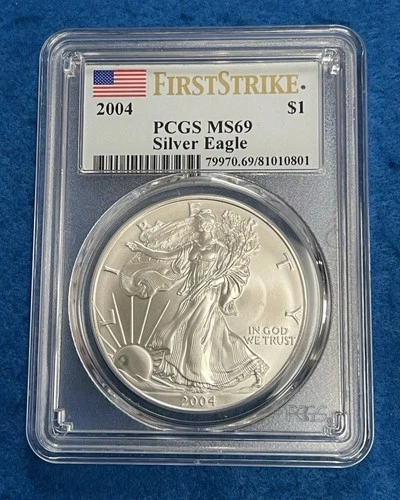 2004 PCGS MS69 SILVER EAGLE FIRST STRIKE FLAG LABEL
