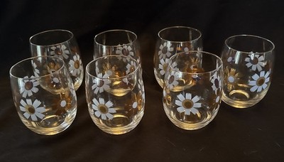 Vintage 1950 Federal Glass Roly Poly Tumbler Daisy Glass Set of 7