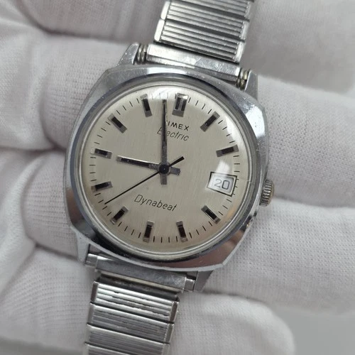 Vintage Timex Electric Dynabeat Mens Wrist Retro Watch Silver Tone New Battery