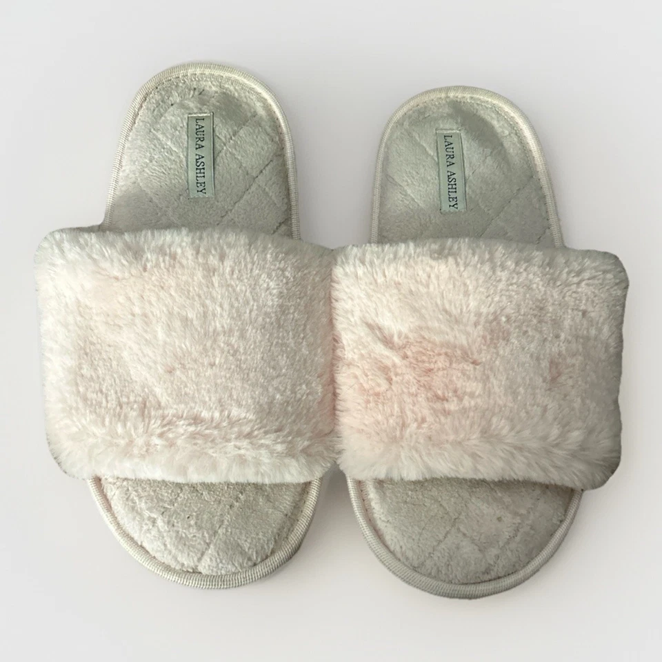 Laura Ashley 粉色人造毛皮拖鞋 L 8-9 绗缝鞋底舒适室内鞋 — 第 3/4 张图片