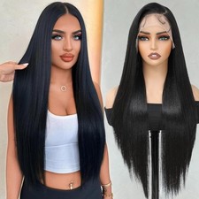 HD Lace Front Wig Human Hair Blend Highlights Natural Honey Black 30 inch