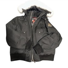 Moose Knuckles Down Fur Trim Heavyweight Bomber Jacket Black Full Zip Men