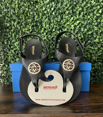 Aerosoft Sandals Black Thong Women Size 6 EU 36