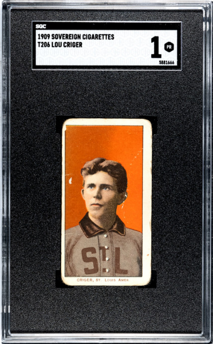 1909 T206 Lou Criger Sovereign Back SGC 1 Baseball Card