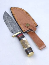4.5-inch HUNTING Knife w/ Stainless Steel Laser-Etched Blade & PU LEATHER Sheath