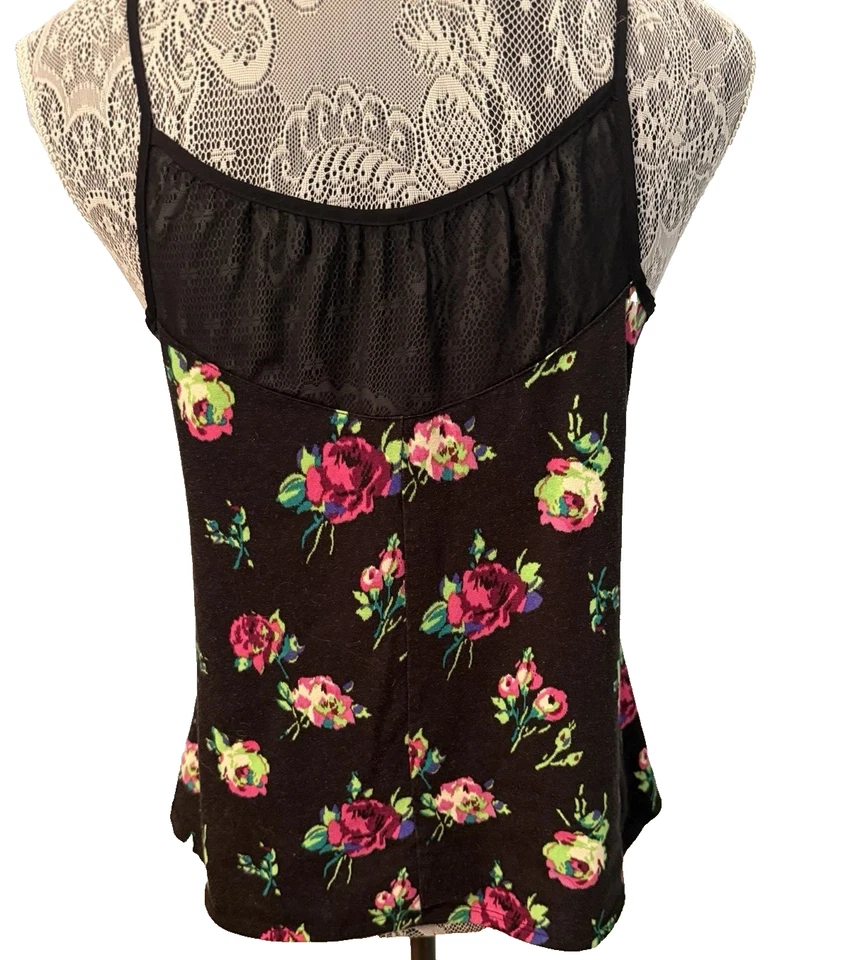 Cami Betsey Johnson íntimates negra con rosa neón, rosas verdes talla pequeña Foto 3 de 3