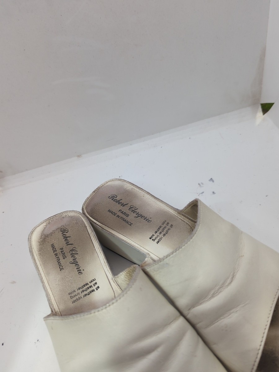 Robert Clergerie Women White Leather Slide Sandals Platform FRANCE