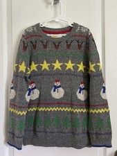 Mini Boden Holiday Fair Isle Ugly Christmas Sweater Reindeer Snowman 140 9-10Y
