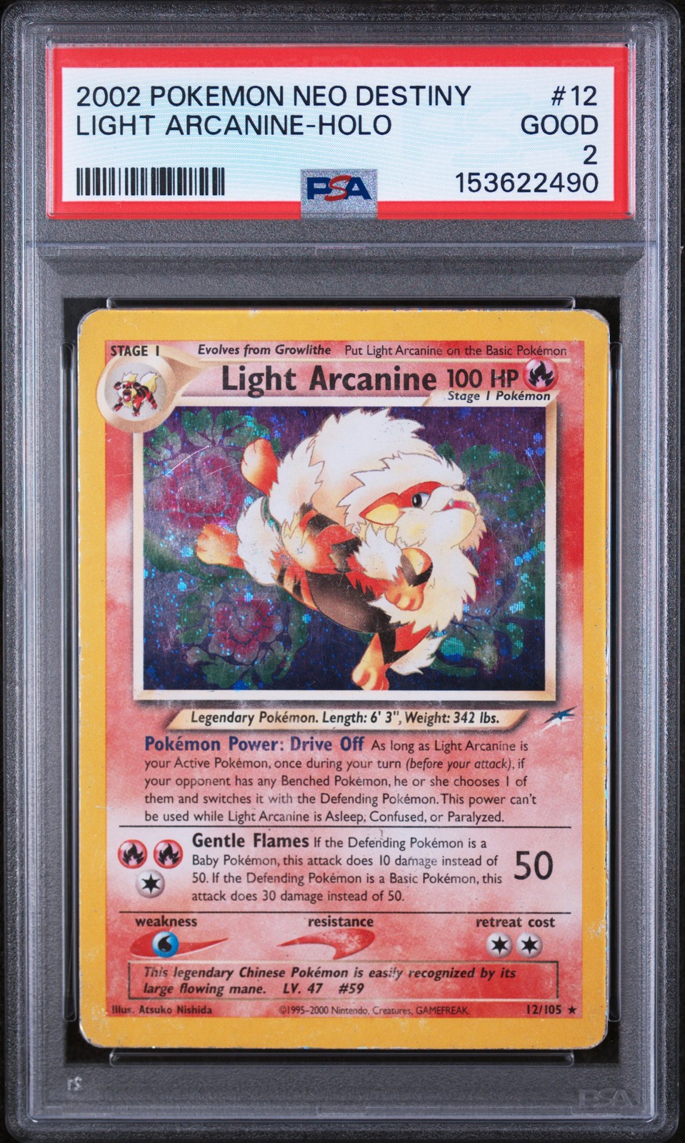 2002 POKEMON NEO DESTINY #12 LIGHT ARCANINE-HOLO PSA 2
