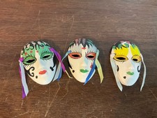 Set of 3 Mini Porcelain Hand painted Mardi Gras Handpainted Wall Hanging Masks