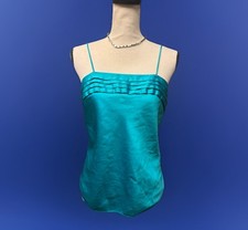 Vintage Silky Satin Cami Tank Y2K Teal Blue Pleated Bust Minimalist S/M