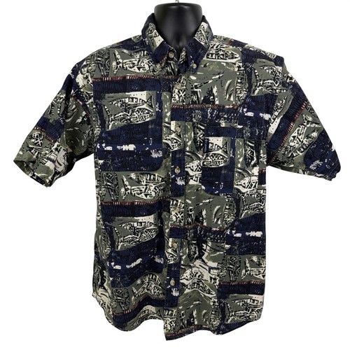 Vintage Columbia Sportswear Company Men's Short Sleeve Shirt Size M Fish Print