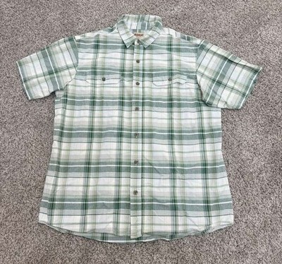 RedHead XL Plaid Button Up Shirt Green White Short Sleeve Cotton