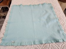 Vintage Chatham Aqua Blue Crib Baby Blanket Acrylic with Satin Binding 42" x 38"