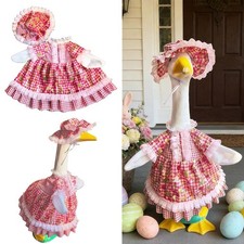 Red White Checkered Doll Dress Hat Set For Decorative Doll Goose Duck T2D2