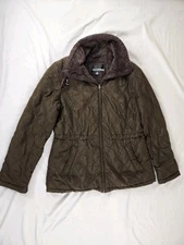 Weatherproof M Brown Quilted Jacket Fleece Lined Zip Up Warm Winter Outerwear
