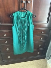 Zara Teal Green Sleeveless Shift Dress with Fringe Collar Size S A110