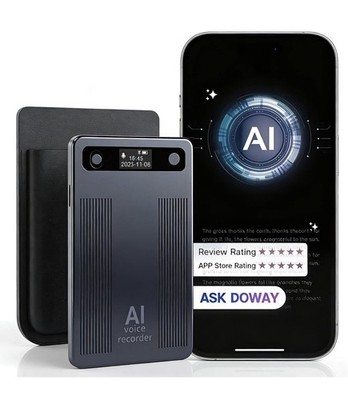 AI Voice Recorder 64GB Transcribe Summarize App Control 120+ Languages Blue