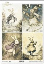 Wonderland White Rabbit Rush | A4 Rice Paper | Paper for Decoupage | ITD