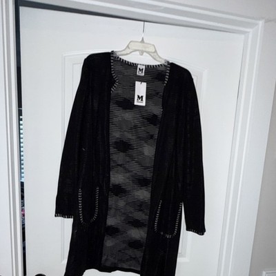 M Missoni Black Gray Striped Knit Open Front Pocket Cardigan Sweater 46