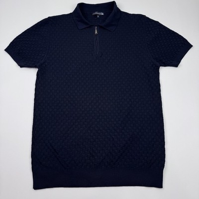 Giorgio Di Mare Polo Shirt Mens Medium (Small Fit) Blue Textured Knit 1/4 Zip