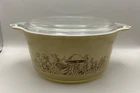 Vtg Pyrex 1.5qt Casserole Dish w Lid - 474-B - Forest Fancies Mushroom - EUC
