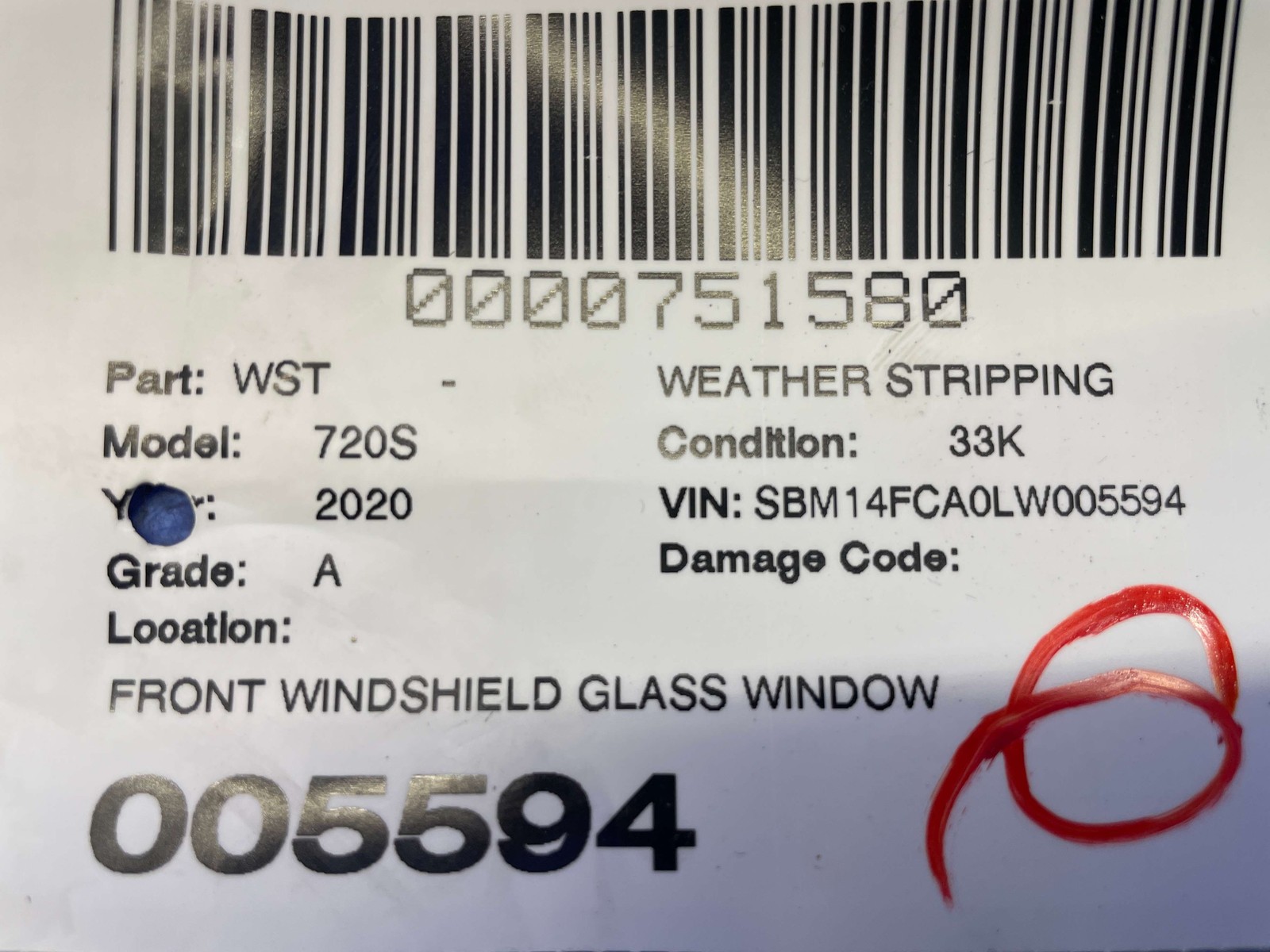 2018-2023 MCLAREN 720S FRONT WINDSHIELD GLASS WINDOW WEATHER STRIP SEAL RUBBER