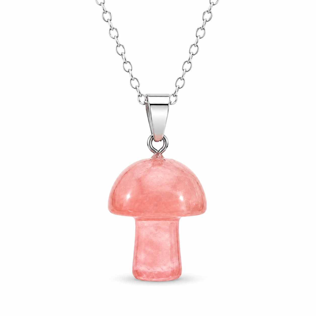 Cherry Quartz Mushroom Pendant Chain Necklace Crystal Pink Stone Amulet
