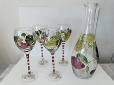 Set of 5 Home Essentials and Beyond Hand Painted Wine Decanter & Glasses