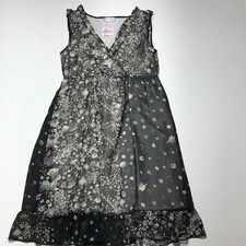 Vestido Maille D'Amour Paris Talla S Negro Transparente Floral Forrado Cruzado Cuello en V Nuevo con Etiquetas