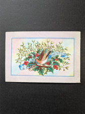 Victorian New Greeting Card Robin with Holly and Mistletoe c1870s