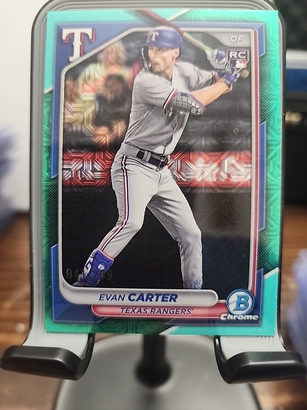 2024 Bowman Chrome - Evan Carter #65 Aqua Mojo Refractor /299 (RC)