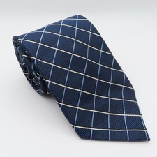 Jos A Bank Tie Silk Blue White Black Checked 3.5" 58" Executive
