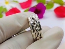 925 Sterling Silver Braided Band Ring Wide Handmade Statement Jewelry