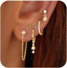 Gold Earrings for Women, 14k Gold Plated Dangle Huggie Earrings for Women Trendy