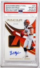 2018 Panini Immaculate #101 Baker Mayfield RC Rookie Patch Auto Gold /25 PSA 8