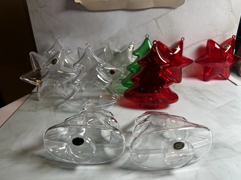 11 Adornos De Colección Hechos en Alemania Occidental Árbol Estrella Transparente Rojo Verde Rellenables Foto 2 de 4