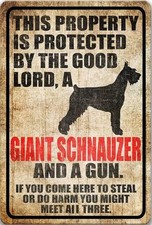 Tin Metal Sign Giant Schnauzer Dog Warning Kitchen Wall Decor 8x12