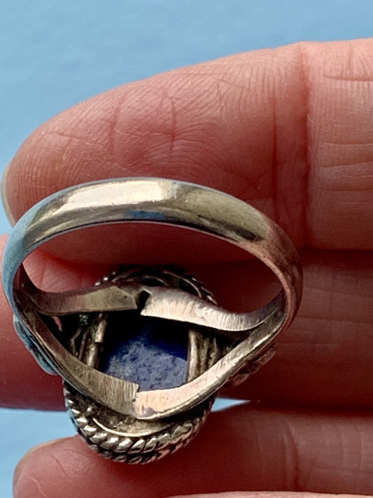 Vintage Solid Silver Large Blue Lapis Lazuli Stat… - image 6