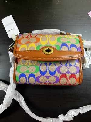 Coach Kip Crossbody In Rainbow Signature Canvas Leather NWT - Main Image
