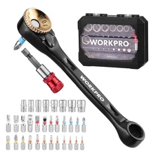 WORKPRO 34PC Low Profile Ratchet Wrench Offset Ratcheting Screwdriver Bit Socket