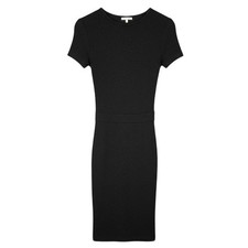 Zara Black Silver Metallic Knit Short Sleeve Women's Small Sheath Dress Keyhole