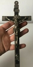 Antico crocifisso da appendere - croce in metallo e legno - arte sacra