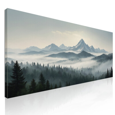Gemälde Abstrakte Landschaft Nebel Berglandschaft mit schneebedeckten Gipfeln und Fo
