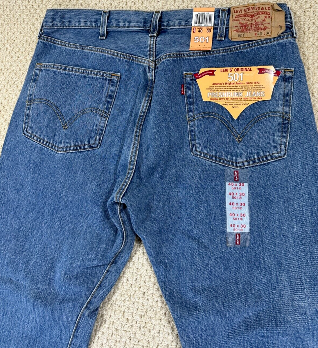 NEW 2006 Levis 501 0193 Denim Jeans Size 40x30 Indigo Button Fly