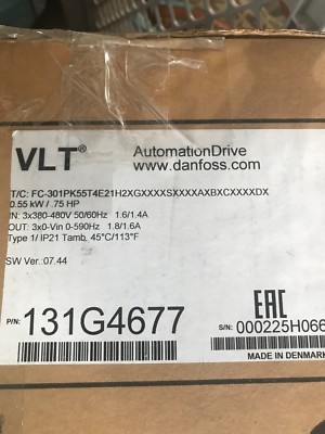  Danfoss AutomationDrive VLT FC-301PK55T4E21H2. 131G4677 .75HP New