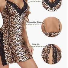 LEOPARD Print Silky Babydoll Lingerie Chemise Slip Nightie |  SMALL | Avidlove
