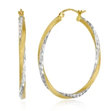 Wellingsale 14k Two Tone Gold Diamond Cut 2.6mm Hoop Earrings (35 x 35 mm)